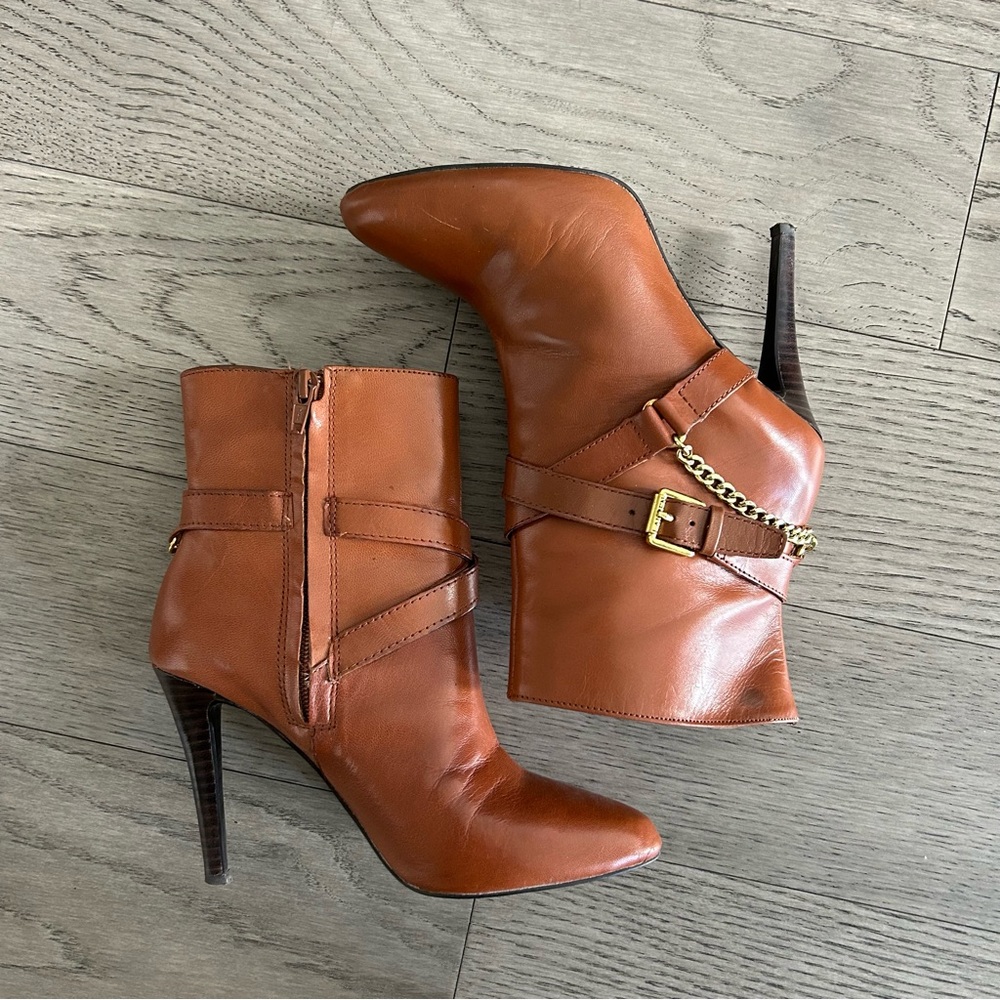 Ralph Lauren Tan Leather Heeled Boots